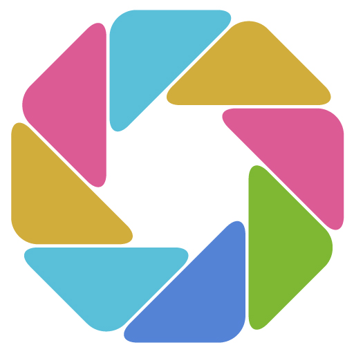 Ach verschiedenfarbige Dreiecktische, die so angeordnet sind, dass Sie eine Iris abbilden..