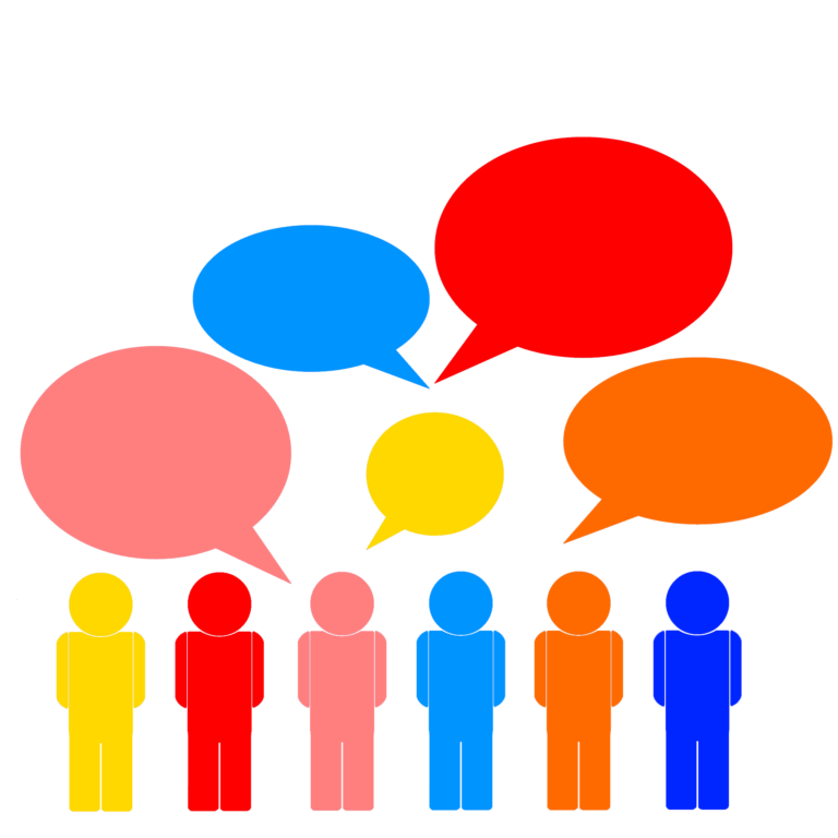 A group of people discussing